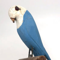 Old Blue and White Carved Bird on Perch