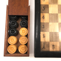 Eli Jackson's Antique German Chessboard / Checkerboard with Hand-inked Guides Plus Checkers Set