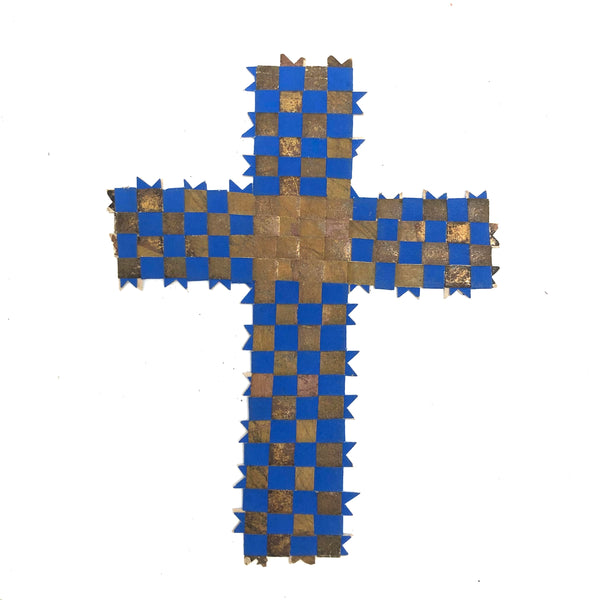 Blue and Gold Antique Finely Woven Paper Cross