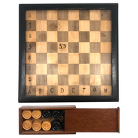 Eli Jackson's Antique German Chessboard / Checkerboard with Hand-inked Guides Plus Checkers Set