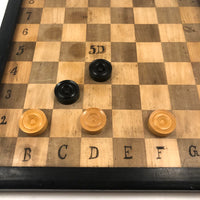 Eli Jackson's Antique German Chessboard / Checkerboard with Hand-inked Guides Plus Checkers Set