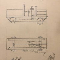 "Automoble":  H. Mischler's Hand-drawn Rubber Band Powered Toy Car Rendering with Specs