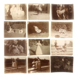 Group of 12 Antique Miniature Photos of Friends at Play