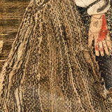 Fantastic 17th Century English Needlework Fragment, Portrait of Young Woman with Large Hands and Flower