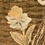 Fantastic 17th Century English Needlework Fragment, Portrait of Young Woman with Large Hands and Flower