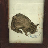 The Best Kitty, Wonderful Antique Folk Art Watercolor in Period Frame