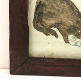 The Best Kitty, Wonderful Antique Folk Art Watercolor in Period Frame