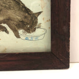 The Best Kitty, Wonderful Antique Folk Art Watercolor in Period Frame