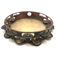 Beautiful Old Much Played Double Row Hide Tambourine with Painted Sides