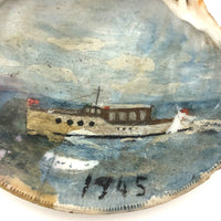 Seascape with Boat, 1945 Folk Art Painted Seashell