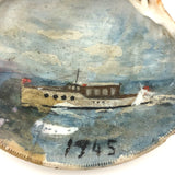 Seascape with Boat, 1945 Folk Art Painted Seashell