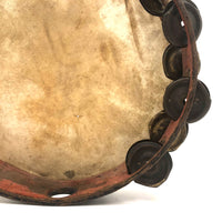 Beautiful Old Much Played Double Row Hide Tambourine with Painted Sides