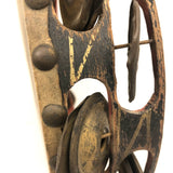 Beautiful Old Much Played Double Row Hide Tambourine with Painted Sides