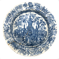 Shattered and Glued Early 19th Century Blue Printed Chinoiserie Plate