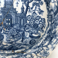 Shattered and Glued Early 19th Century Blue Printed Chinoiserie Plate