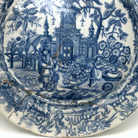 Shattered and Glued Early 19th Century Blue Printed Chinoiserie Plate