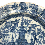 Shattered and Glued Early 19th Century Blue Printed Chinoiserie Plate