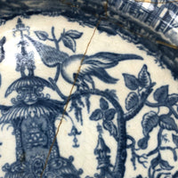 Shattered and Glued Early 19th Century Blue Printed Chinoiserie Plate