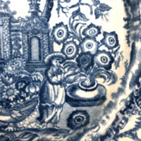 Shattered and Glued Early 19th Century Blue Printed Chinoiserie Plate