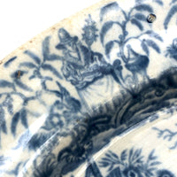 Shattered and Glued Early 19th Century Blue Printed Chinoiserie Plate