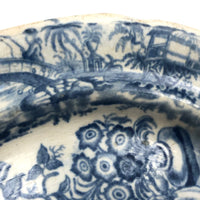 Shattered and Glued Early 19th Century Blue Printed Chinoiserie Plate