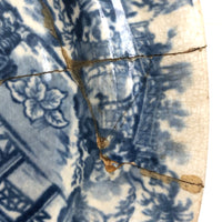 Shattered and Glued Early 19th Century Blue Printed Chinoiserie Plate