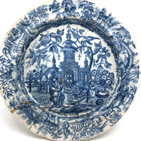 Shattered and Glued Early 19th Century Blue Printed Chinoiserie Plate