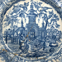 Shattered and Glued Early 19th Century Blue Printed Chinoiserie Plate