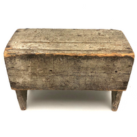 19th C. Gray-Green Primitive Stool With Great Lines, Fantastic Surface and Good For Everything