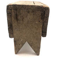 19th C. Gray-Green Primitive Stool With Great Lines, Fantastic Surface and Good For Everything