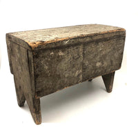 19th C. Gray-Green Primitive Stool With Great Lines, Fantastic Surface and Good For Everything