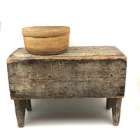 19th C. Gray-Green Primitive Stool With Great Lines, Fantastic Surface and Good For Everything