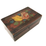 19th Century Paint Decorated Box with Theorem Flowers and Marbled Paper Interior