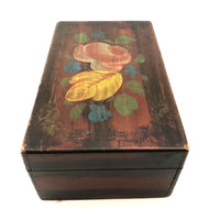 19th Century Paint Decorated Box with Theorem Flowers and Marbled Paper Interior