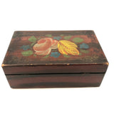 19th Century Paint Decorated Box with Theorem Flowers and Marbled Paper Interior