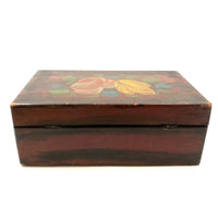 19th Century Paint Decorated Box with Theorem Flowers and Marbled Paper Interior