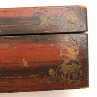 19th Century Paint Decorated Box with Theorem Flowers and Marbled Paper Interior