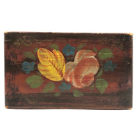 19th Century Paint Decorated Box with Theorem Flowers and Marbled Paper Interior