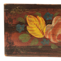 19th Century Paint Decorated Box with Theorem Flowers and Marbled Paper Interior