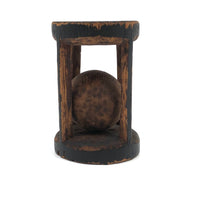 Very Sweet 19th C. Round (and Roll-able) Carved Pine Pine Ball in Cage Whimsy in Original Black Paint