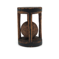 Very Sweet 19th C. Round (and Roll-able) Carved Pine Pine Ball in Cage Whimsy in Original Black Paint