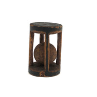 Very Sweet 19th C. Round (and Roll-able) Carved Pine Pine Ball in Cage Whimsy in Original Black Paint