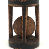 Very Sweet 19th C. Round (and Roll-able) Carved Pine Pine Ball in Cage Whimsy in Original Black Paint