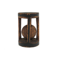 Very Sweet 19th C. Round (and Roll-able) Carved Pine Pine Ball in Cage Whimsy in Original Black Paint