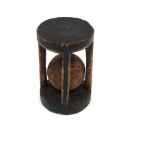 Very Sweet 19th C. Round (and Roll-able) Carved Pine Pine Ball in Cage Whimsy in Original Black Paint