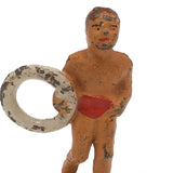 Life Saver, Excellent Little Painted Cast Iron Lifeguard with Buoy, 1940s