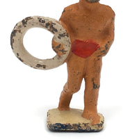 Life Saver, Excellent Little Painted Cast Iron Lifeguard with Buoy, 1940s