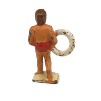 Life Saver, Excellent Little Painted Cast Iron Lifeguard with Buoy, 1940s