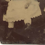 Girl with Golden Necklace and Half Hidden Mother, Antique Hand-painted Tintype