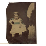 Girl with Golden Necklace and Half Hidden Mother, Antique Hand-painted Tintype